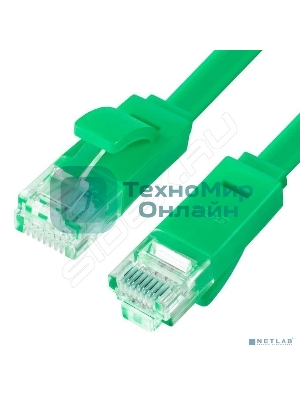 Патч-корд Greenconnect плоский прямой PROF15.0m UTP медь, cat.6, зеленый, позолоченные контакты, 30 AWG, Premium ethernet high speed 10 Гбит/с, RJ45, T568B (GCR-LNC625-15.0m)
