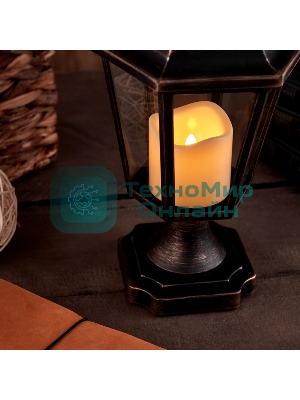 Декоративный фонарь Neon-night на подставке со свечкой, бронзовый корпус, размер 14,5х17х31см, теплый белый