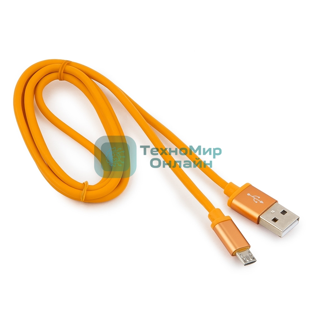 Кабель USB2.0 Cablexpert CC-S-mUSB01O-1M, AM/microB, серия Silver, длина 1м, оранжевый, блистер