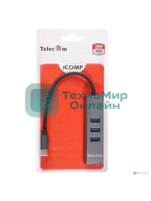 Переходник Telecom USB 3.1 Type-C -->RJ-45 1000Mbps +3 USB3.0, Aluminum Shell, 0.2м Telecom TA311C