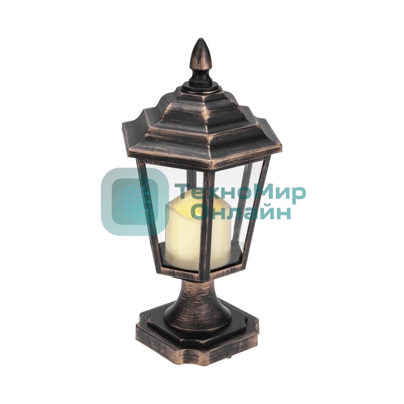 Декоративный фонарь Neon-night на подставке со свечкой, бронзовый корпус, размер 14,5х17х31см, теплый белый