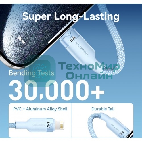 Кабель Vention 3 в 1 USB 2.0 AM/Micro-B, USB-C, Lightning M 1.5м. белый 6A, шт.