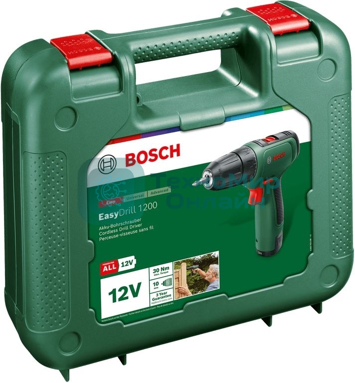 Дрель-шуруповерт Bosch EasyDrill 1200, 12 В, 1.5 Ач, 30 Нм, щеточный