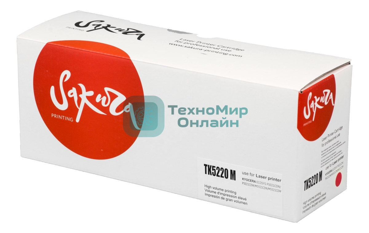 Картридж Sakura TK5220M для Kyocera Mita ECOSYS p5020cdn/p5021cdw/m5221cdn/m5521cdw, пурпурный, 1 200 к.