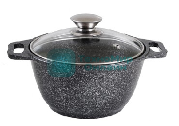 КУКМОР КМТ42а 4,0л Кастрюля литая 4,0л стеклянная крышка. Темный мрамор.