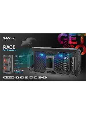 Портативная акустика Defender Rage 50 Вт Light/BT/FM/USB/LED/TWS черный