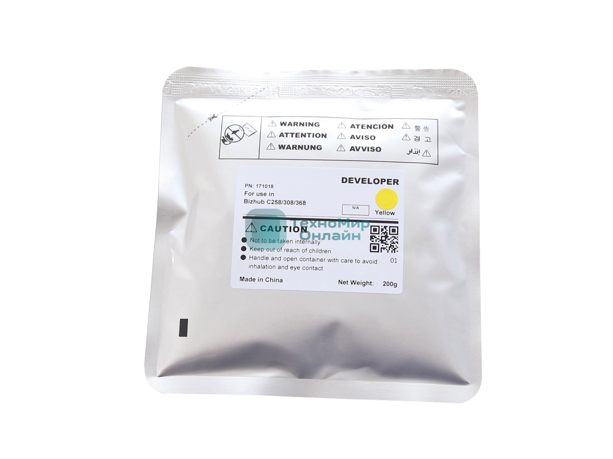 Девелопер CET для KONICA MINOLTA Bizhub C258/C308/C368 Yellow, 200г, 600000 стр.