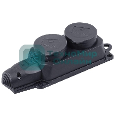 Розетка (колодка) 2-м Омега РБ32-1-0м с защ. крышкой IP44 каучук IEK PKR62-016-2-K02