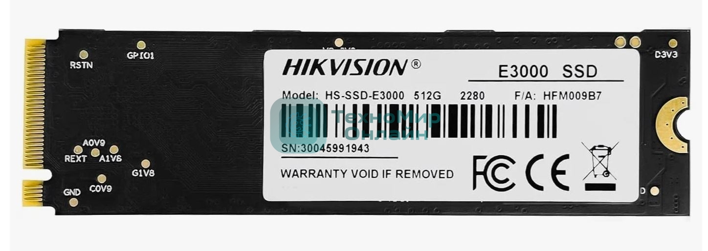 Накопитель SSD Hikvision E3000, 512Gb, PCIe 3.0 x4, M.2 2280, NVMe, R/W 3500/1800