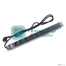 Блок силовых розеток Cabeus, Shuko х 6, вход Schuko, для шкафов, шнур 2 м, 50х490х50 мм (ВхШхГ), 16А, черный