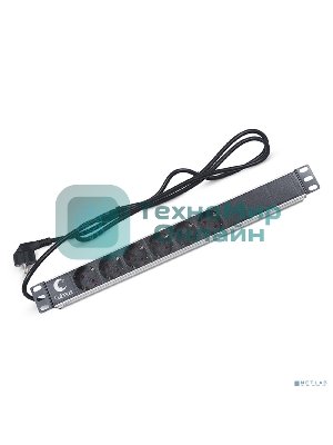 Блок силовых розеток Cabeus, Shuko х 6, вход Schuko, для шкафов, шнур 2 м, 50х490х50 мм (ВхШхГ), 16А, черный