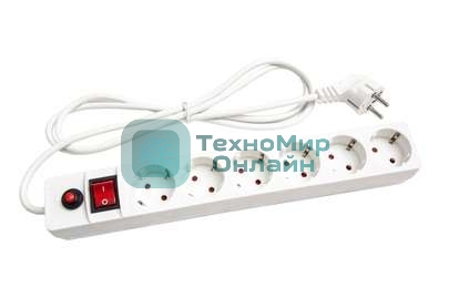 Сетевой фильтр UNIVersal ПВС 3x0,75 6 гнезд 1,8 м выключатель с индикацией, с/з, з/ш, белый