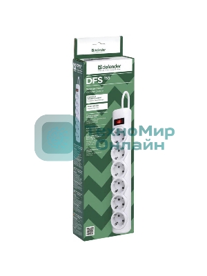 Сетевой фильтр Defender DFS 155 5.0 m, 6 розеток, белый