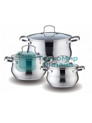 Набор посуды Kelli KL-4209 6 пред. Кастрюля с жаропрочной стекл. крышкой 2.1 л. Кастрюля с жаропрочной стекл. крышкой 3 л. Кастрюля с жаропрочной стекл. крышкой 4 л. Высококачественная нерж. сталь 18/10. 5-ти слойное капсульное дно.