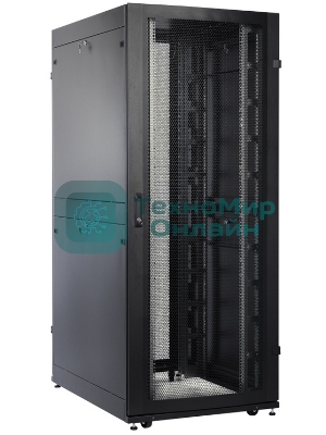 Шкаф серверный ПРОФ напольный 42U (800x1000) дверь перфор. 2 шт., черный, в сборе (ШТК-СП-42.8.10-44АА-9005)