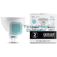 Лампа светодиодная Gauss Elementary MR16 9Вт цок.: GX5.3 спот 220B 6500K св. свеч. белый хол. MR16 (упак.: 10 шт)