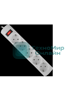 Сетевой фильтр Defender ES, 5.0 м, 5 розеток белый