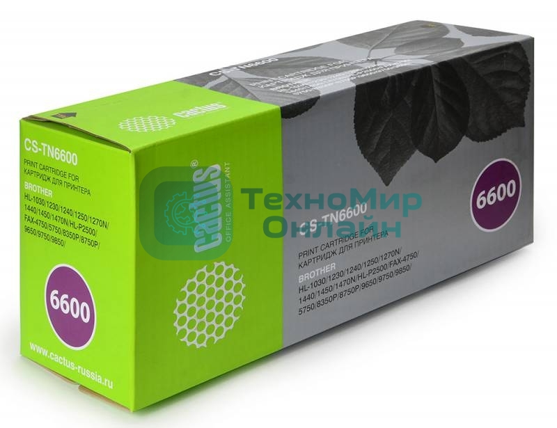Картридж лазерный Cactus CS-TN6600 черный (6000 стр.) для Brother HL-1030/1230/1240/1250/1270N/1440/1450/1470N