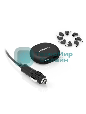 Зарядное устройство для ноутбука CROWN USB CMLC-3294 черный (Автомобильное 12V, 90W 15-20V, порт USB 5V 2.1A)