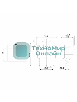 Выключатель клавишный Rexant 250V 6А (3с) ON-OFF-ON красный с нейтралью Mini