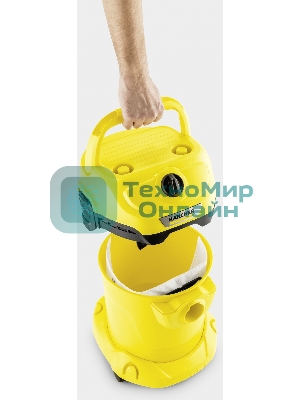 Строительный пылесос Karcher WD 2 Plus V-12/4/18 желтый, 1000 Вт, уборка сухая/сбор воды, пылесборник мешок/контейнер, 12 л