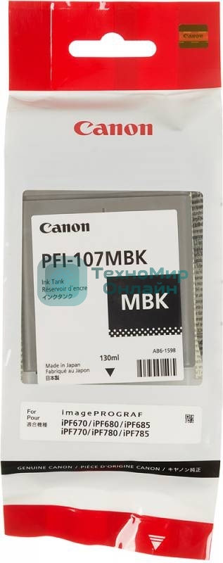 Картридж струйный Canon PFI-107MBK (6704B001) черный матовый (130 мл) для Canon iP F680/685/780/785