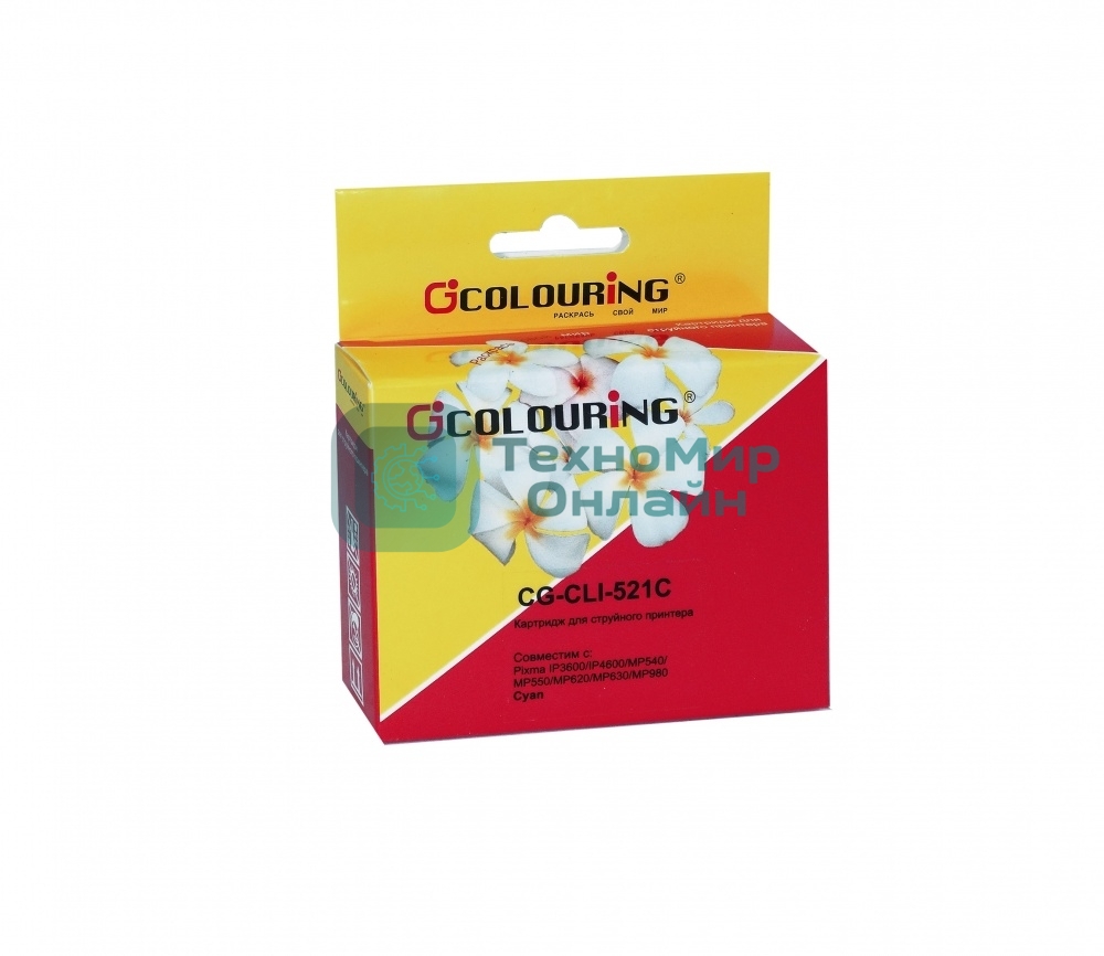Картридж струйный Colouring CG-CLI-521C голубой с чипом водный (9 мл) для Canon IP3600/IP4600/MP540/MP550/MP620/MP630/MP980