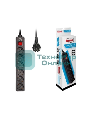 Сетевой фильтр Buro 600SH-1.8-B 1.8 м, 6 розеток, черный, коробка
