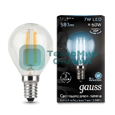 Лампа светодиодная Filament Шар E14 7Вт 4100К Gauss 105801207