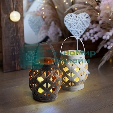 Декоративный фонарь Neon-night со свечкой, плетеный корпус, белый, размер 14х14х16,5 см, цвет теплый белый