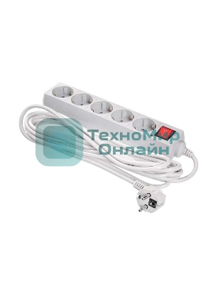 Сетевой фильтр Buro 500SL-5-G 5 м, 5 розеток, серый (пакет ПЭ)