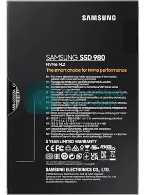 Накопитель SSD Samsung 980, 1000Gb, PCIe 3.0 x4, M.2 2280, NVMe, R/W 3500/3000