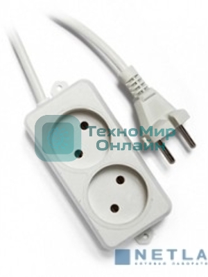 Сетевой фильтр Гарнизон EL-NL2-W-2, 2 розетки, допустимый ток 10А, длина 2 м.