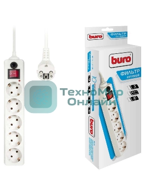 Сетевой фильтр Buro 500SH-10-W 10 м, 5 розеток, белый, коробка