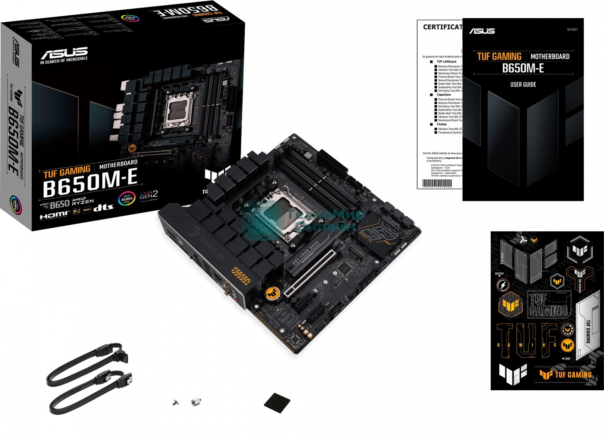 Материнская плата ASUS TUF GAMING B650M-E, AM5, AMD B650, 4xDDR5, 4xSATA, 2xM.2, 1xPCIe 4.0 x16, 2xPCIe x1, 2xDP, 1xHDMI, 1x 2.5Gb LAN, 1xUSB-A 3.2 Gen 2, 2xUSB-A 3.2 Gen 1, 4xUSB 2.0, 1xUSB-C 3.2 Gen 2, 3x3.5 мм, 7.1, mATX