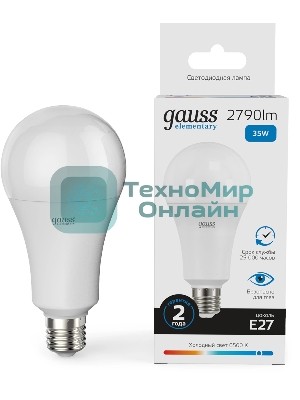Лампа светодиодная Gauss Elementary A67 35Вт цок.: E27 груша 220B св. свеч. бел. хол. (упак.: 10 шт)