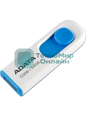 Флешка USB ADATA С008 (AC008-64G-RWE), 64Gb, USB 2.0, R/W 15/5, белый/синий