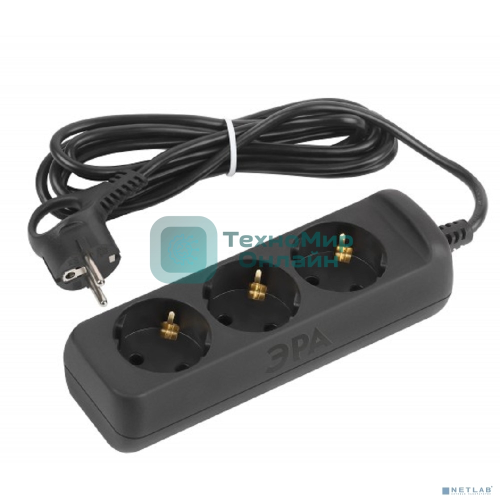Удлинитель электрический ЭРА UX-3e-3m-B с заземлением 3 розетки 3 м ПВС 3x0,75 мм2 10А черный