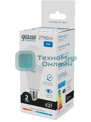 Лампа светодиодная Gauss Elementary A67 35Вт цок.: E27 груша 220B св. свеч. бел. хол. (упак.: 10 шт)