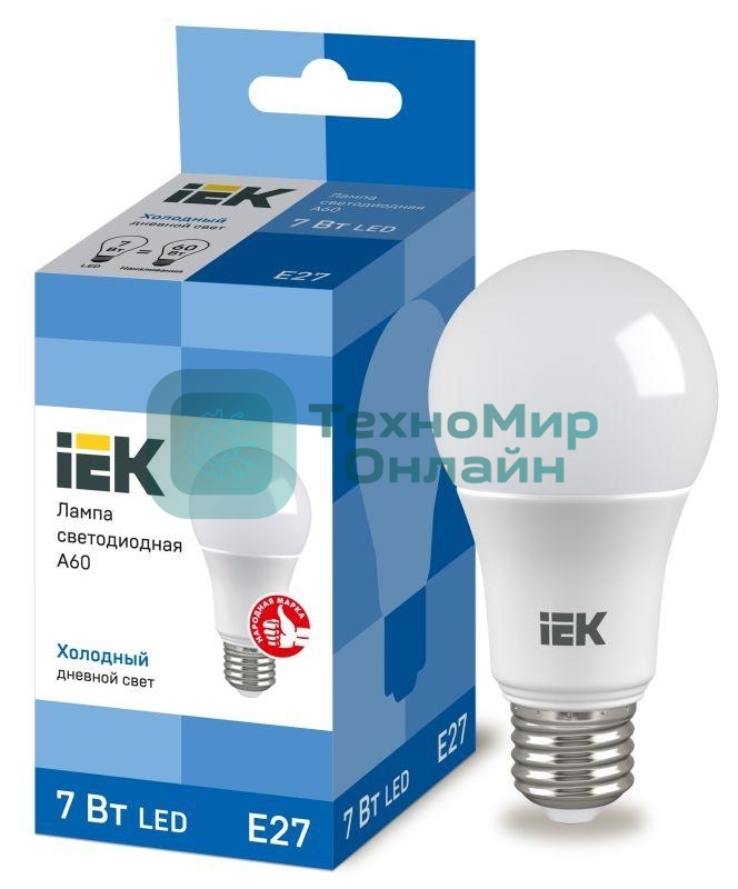 Лампа светодиодная IEK LLE-A60-7-230-65-E27 ECO A60 7Вт грушевидная 230В 6500К E27