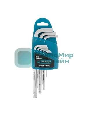 Набор ключей имбусовых Gross 16403 HEX, 1,5–10 мм, S2, 9 шт., удлиненные с шаром, сатинированные