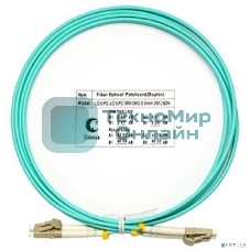 Комм. шнур оптический Cabeus Tight Buffer, Duplex LC/LC, OM3 50/125, LSZH, 2м, d= 3мм, серый хвостовик, аква