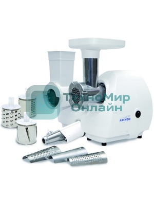 Мясорубка электрическая Аксион М25.02 белый, 1500 Вт, 1.7 кг/мин, защита от перегрузки, насадки - 7
