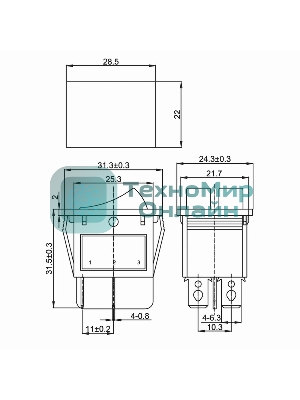 Выключатель клавишный Rexant 250V 15А (6с) ON-OFF красный/зеленый с подсветкой двойной