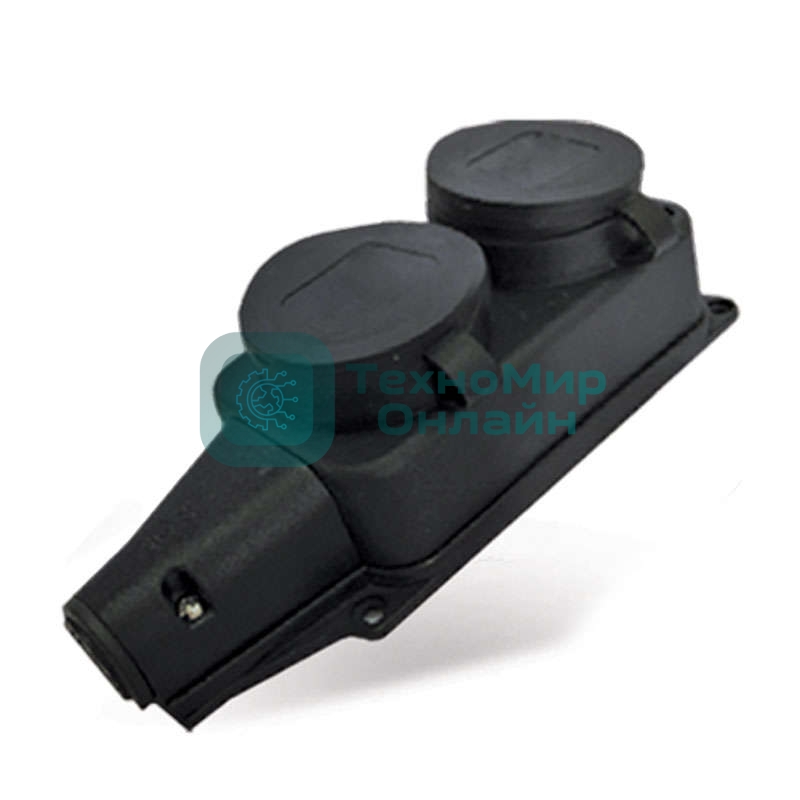 Розетка двухместная настенная с заглушками c заземлением каучук 16А 250В IP44 (1027)