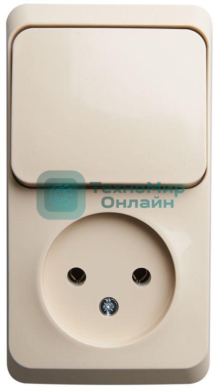 Блок ОП Этюд (1-м розетка без заземл. + 1-кл. выкл.) крем. SchE