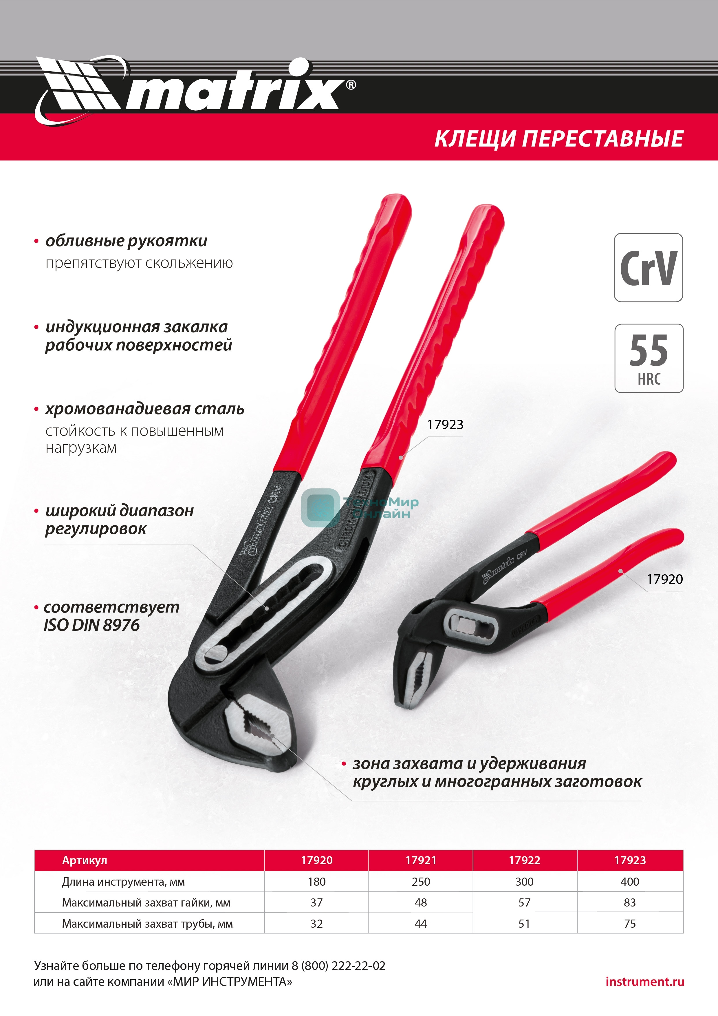 Переставные клещи 400 мм, хром-ванадий, обливные рукоятки Matrix