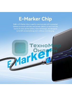 Кабель Vention USB 2.0 CM/CM с LED дисплеем - 1.2м. черный 5А PD100W, шт.