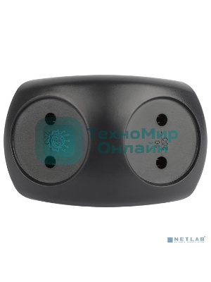 Разветвитель электрический SPx-2-B на 2 розетки без заземл. 10А черный Эра Б0059720