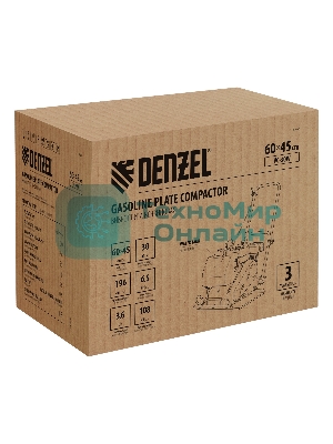 Виброплита бензиновая Denzel VC-30W 3.6 л, 1.7 л/ч, 30 кН, подошва 65х45, 108 дБ